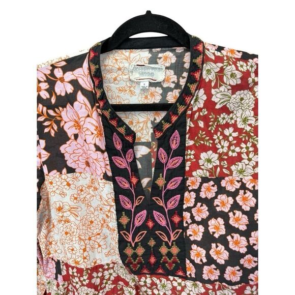 Johnny Was FLORA TIE BACK DRESS Patchwork Floral Multicolor Cotton sz M - Picture 7 of 16